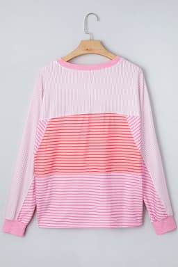image-Sachet Pink Striped Colorblock Casual Top