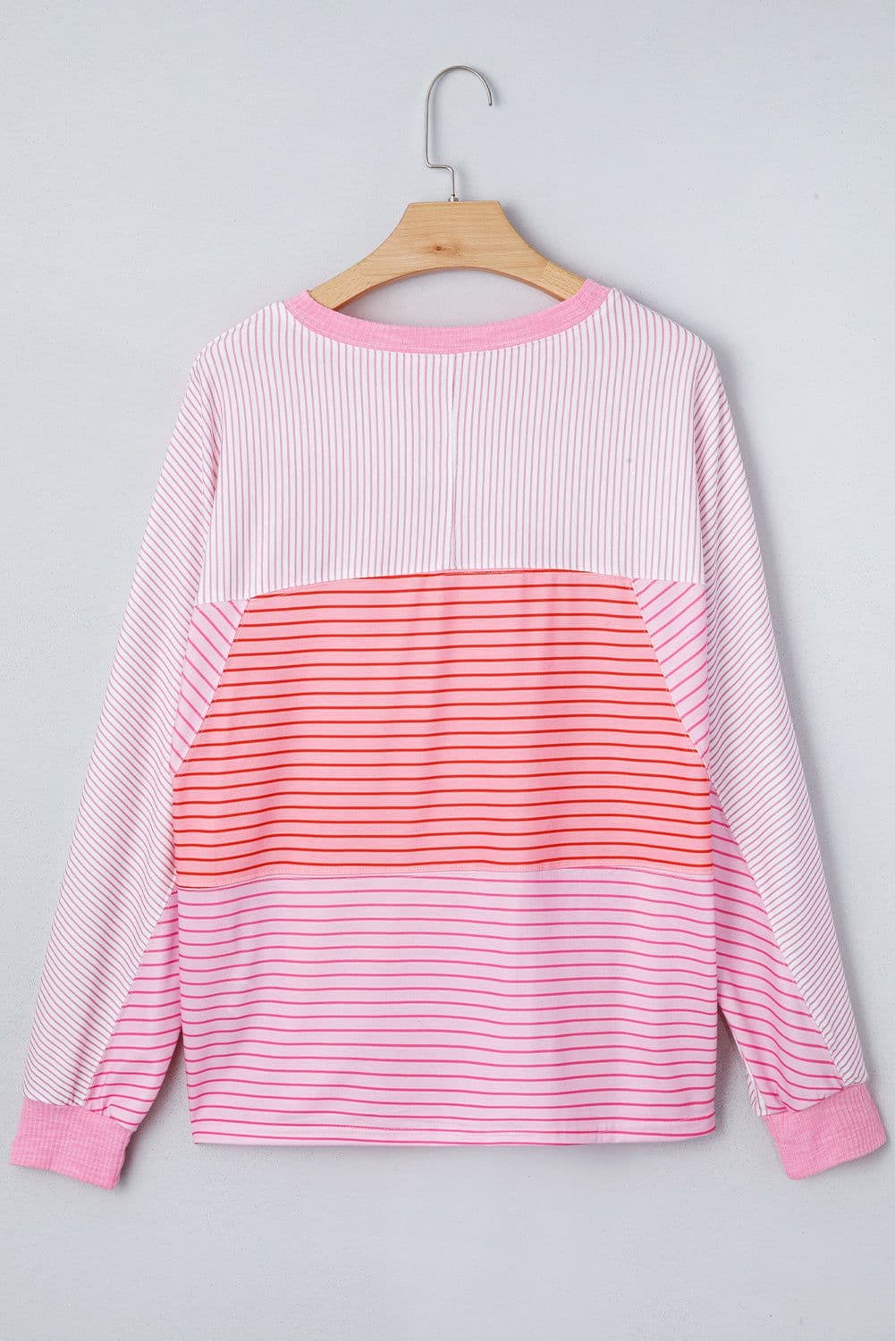 image-Sachet Pink Striped Colorblock Casual Top