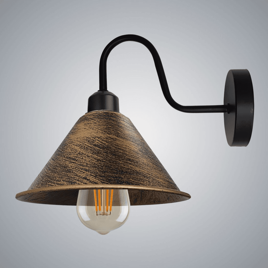 image-Brushed Copper Vintage Wall Light Fixture Black Wall Sconce Wall Mounted Swan Neck Cone Shape Shade