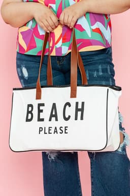 image-Beach Please Canvas Tote Bag - White Large 50cm