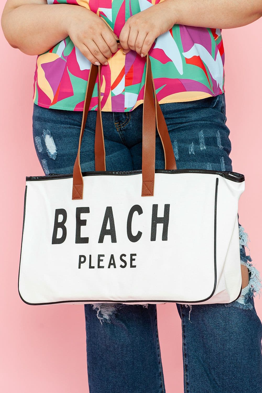 image-Beach Please Canvas Tote Bag - White Large 50cm