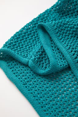 image-Sea Green Big Flower Hollowed Knit Drop Shoulder Sweater
