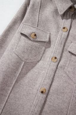image-Light Grey Shacket - Turn Down Collar Flap Pockets