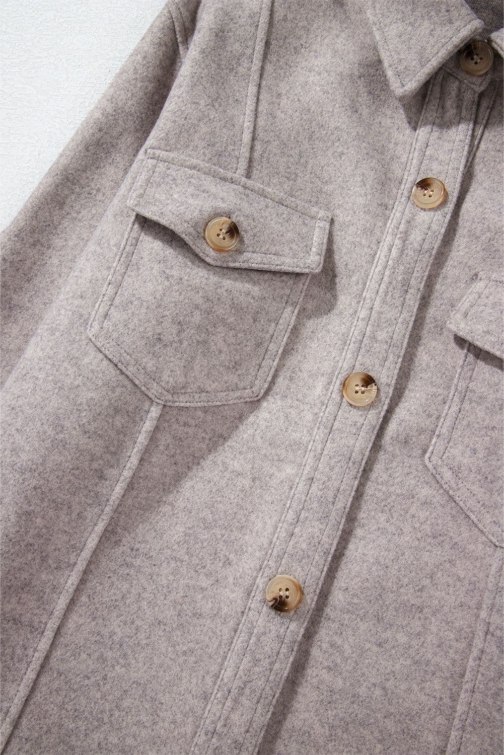 image-Light Grey Shacket - Turn Down Collar Flap Pockets