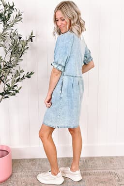 image-Beau Blue Mineral Wash Ruffled Denim Dress