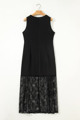 image-Black Sleeveless Lace Patchwork Long Dress