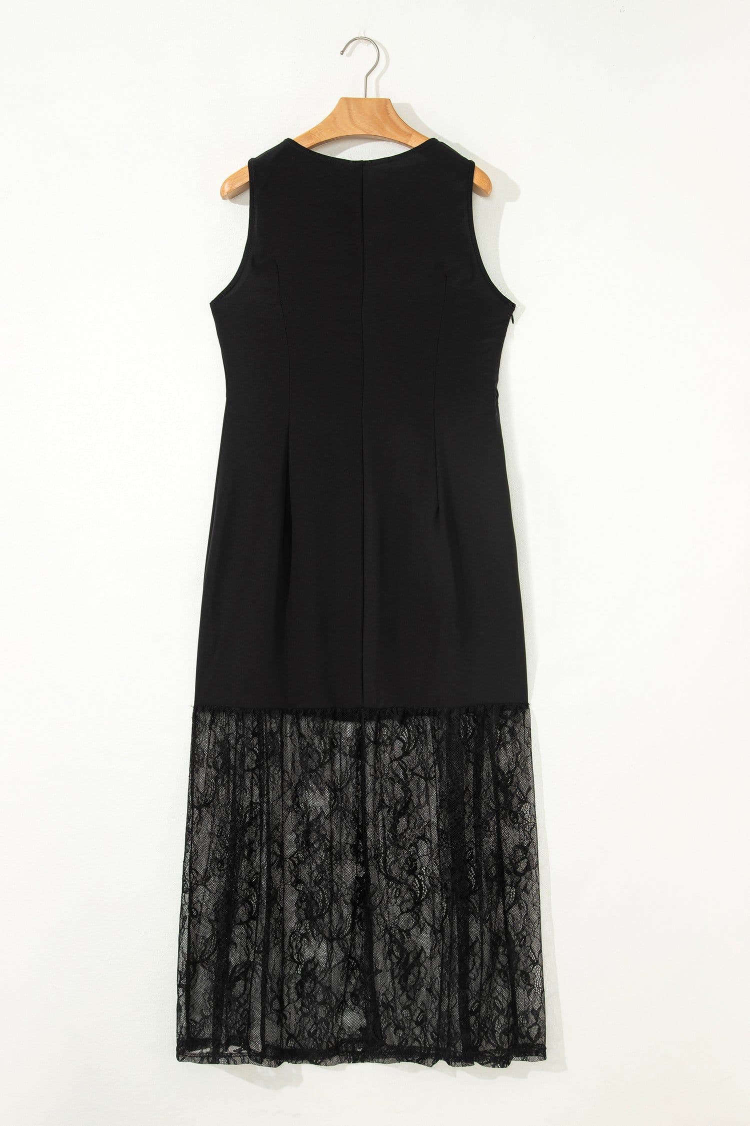 image-Black Sleeveless Lace Patchwork Long Dress