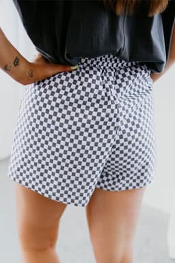image-Gray Checkerboard Lace-Up High Waist Plus Size Shorts