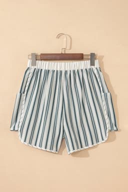 image-Gray Stripe Elastic Waist Cargo Pocket Casual Shorts