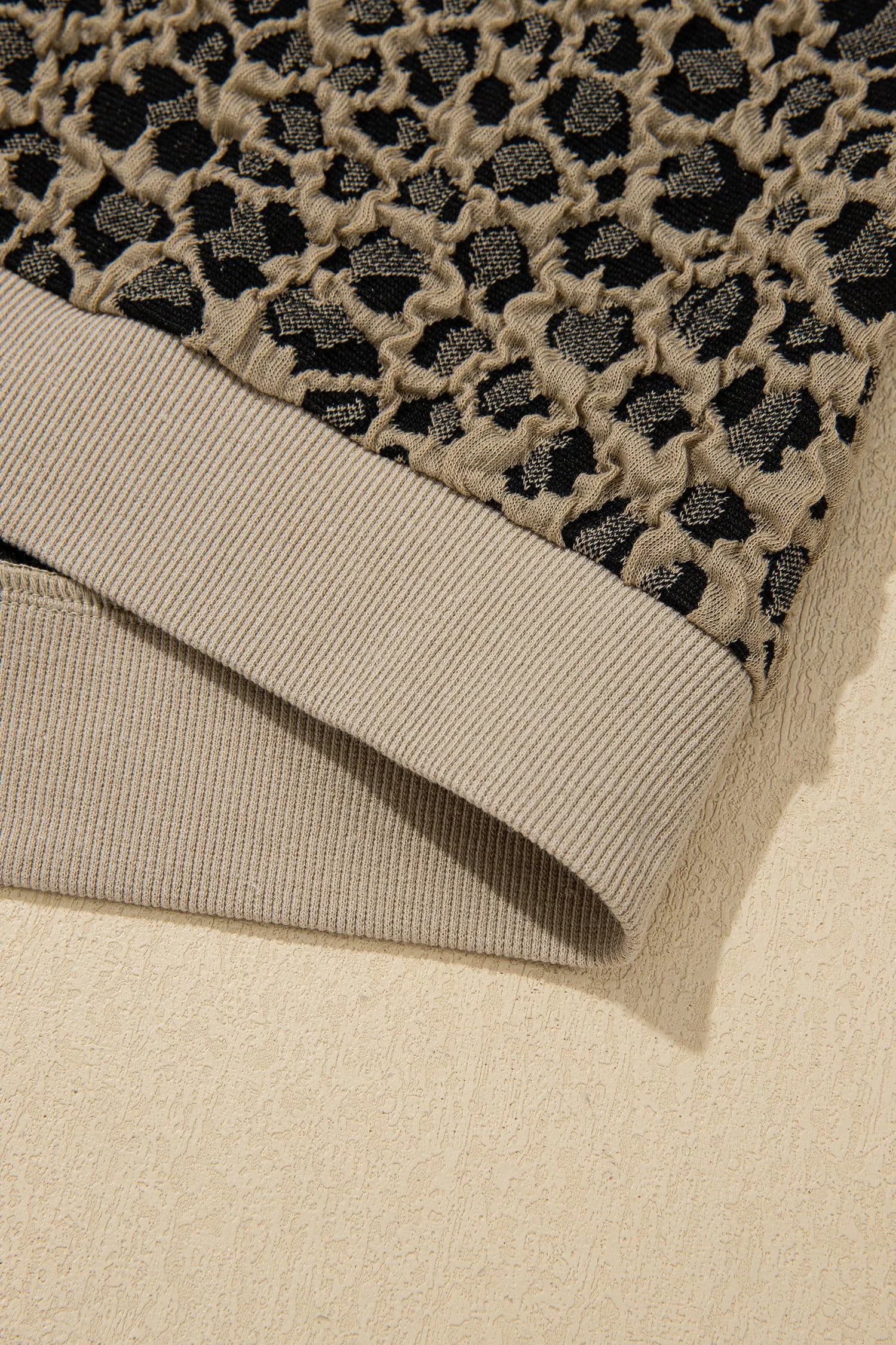image-Beige Leopard Ribbed Plus Top
