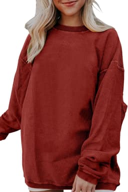 image-Strawberry Pink Ribbed Corded Oversized Sweatshirt