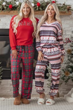 image-Black Retro Christmas Pattern Lounge Set - Pullover Pants