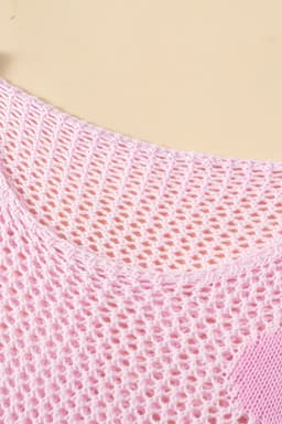 image-Light Pink Hollowed Knit Drop Shoulder Sweater - Chic & Feminine