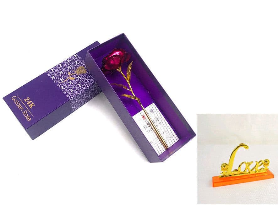 image-24K Luminous Color Gold Rose Flower Set