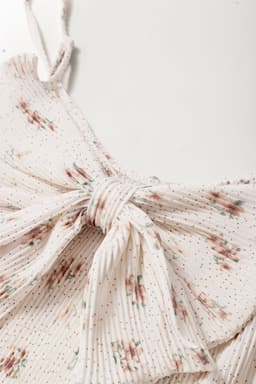 image-White Floral Pleated Tank Top with Bow Back