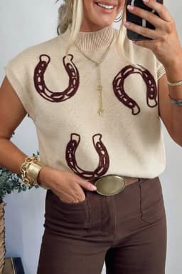 image-Parchment Corded Horseshoes Sweater - Mock Neck