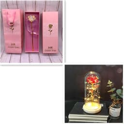 image-24K Luminous Color Gold Rose Flower Set