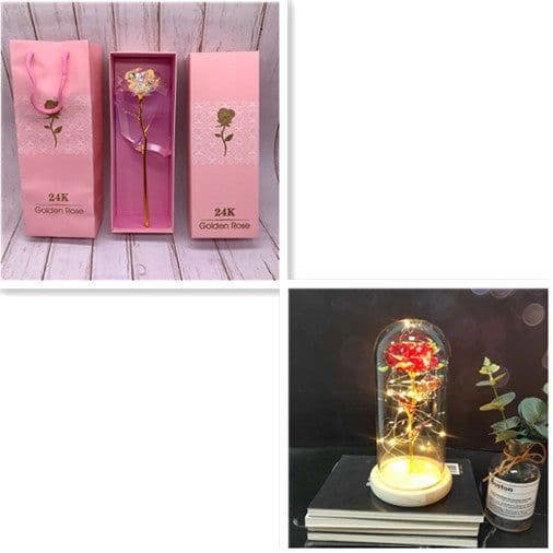 image-24K Luminous Color Gold Rose Flower Set