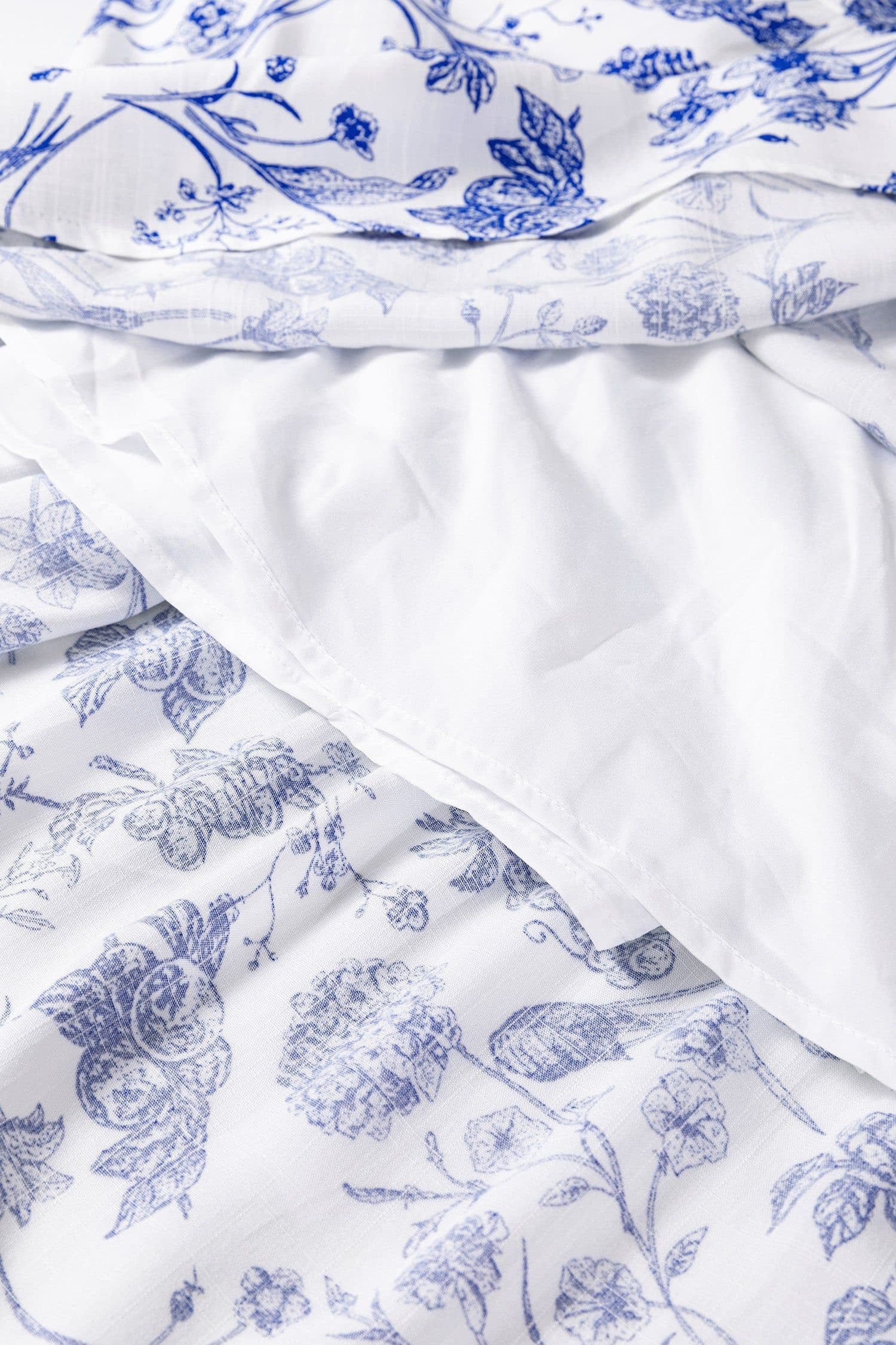 image-Blue Ruffled Short Sleeve Tiered Floral Midi Dress