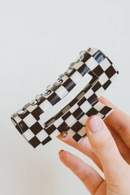image-Black Checkered Hollow Out Hair Clip - Large Acrylic