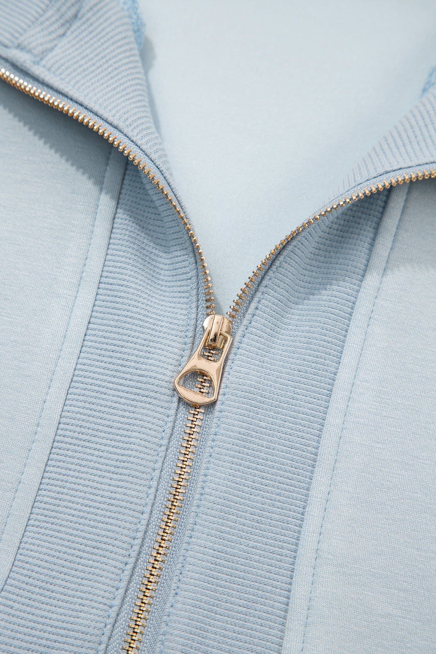 image-Light Grey Half Zip Polo Tee Casual Pant Set