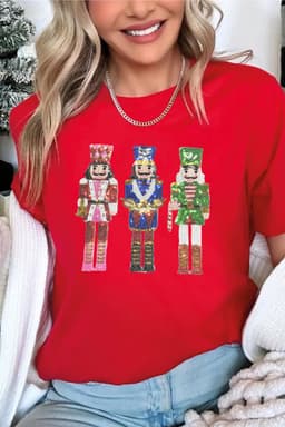 image-Red Sequin Nutcracker Graphic Cuffed T-Shirt