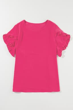 image-Bright Pink Ruffled Short Sleeve Plus Size Top