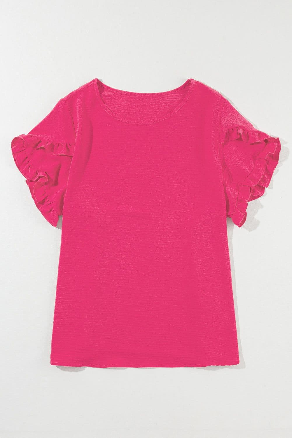 image-Bright Pink Ruffled Short Sleeve Plus Size Top