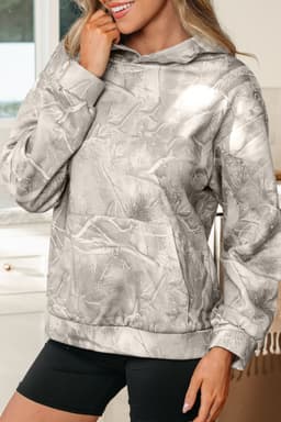 image-Beige Camouflage Woodland Print Oversized Sporty Hoodie