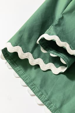 image-Mist Green Ric Rac Trim Tie Split Neck Short Sleeve Blouse