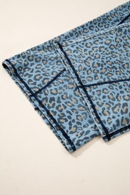 image-Blue Leopard Print Wide Leg Jeans with Exposed Seam, Drawstring