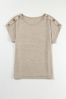 image-Smoke Gray Batwing Sleeve Casual Tee - Button Detail, Versatile
