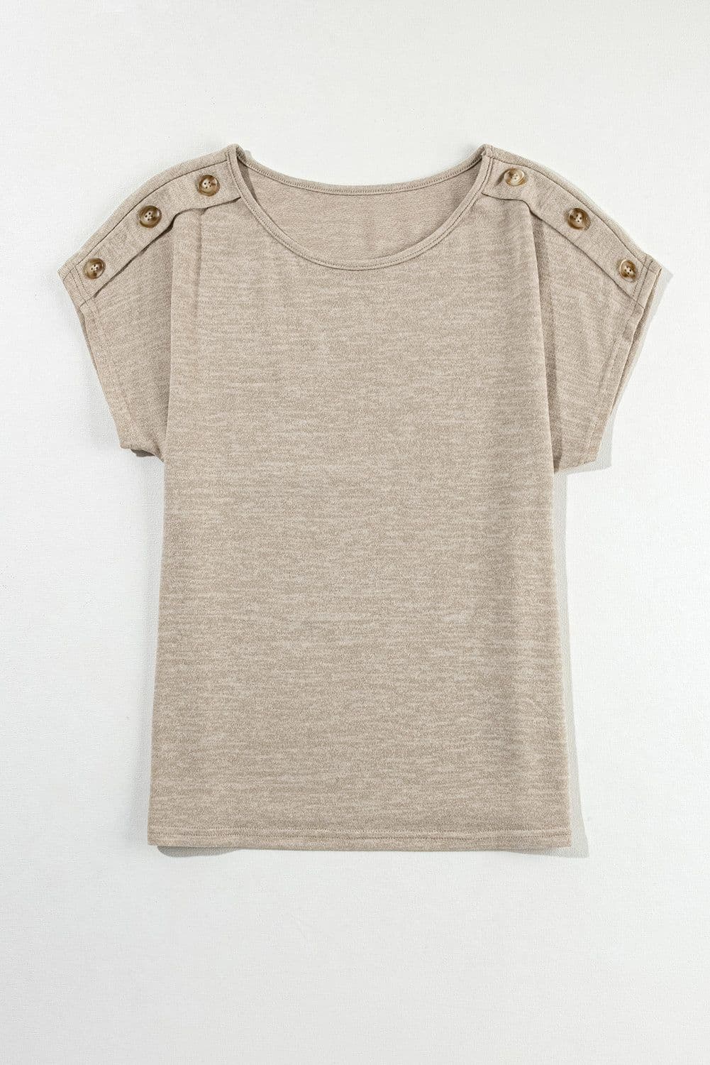 image-Smoke Gray Batwing Sleeve Casual Tee - Button Detail, Versatile
