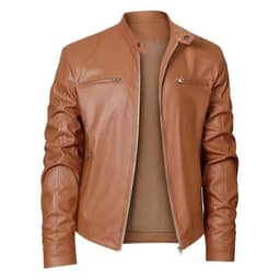 image-Gentleman's Warm Zipper Cardigan Pocket Decorated Pu Leather Coat
