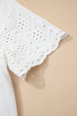 image-White Flower Eyelet Embroidered Patchwork Sheer Shirt