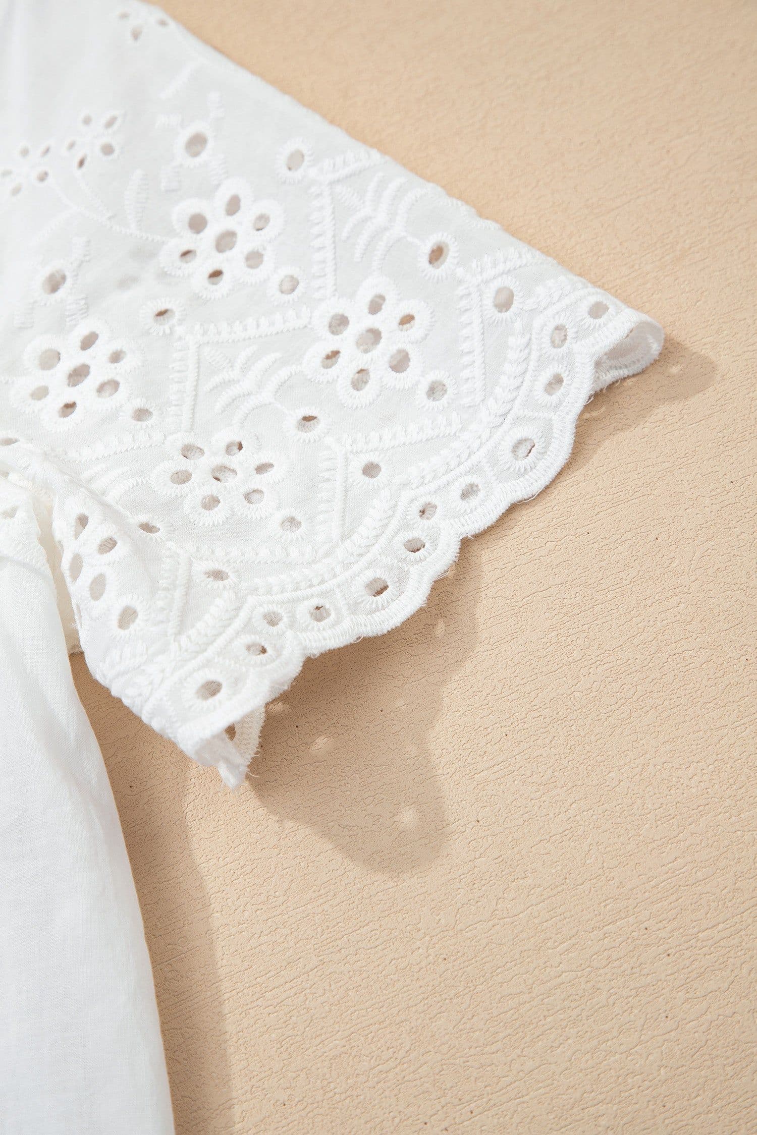 image-White Flower Eyelet Embroidered Patchwork Sheer Shirt
