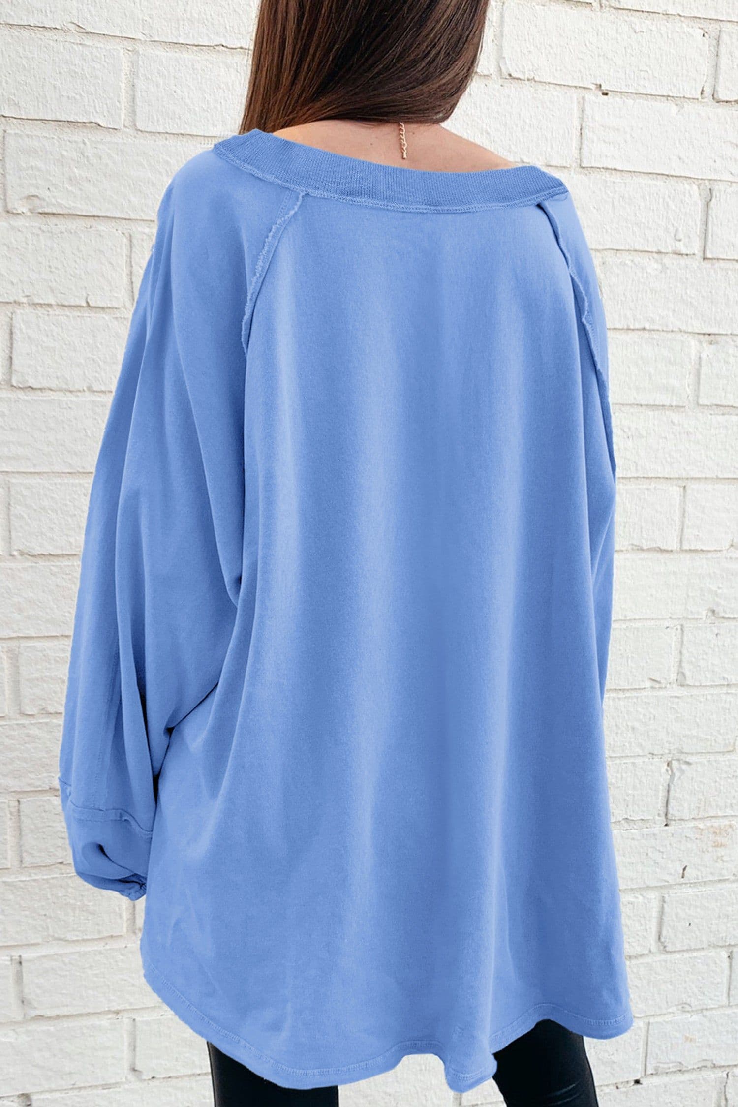 image-Beige Baggy Sweatshirt Raw Seam Patchwork