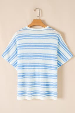 image-Sky Blue Stripe Boxy Fit Wide Sleeve Sweater