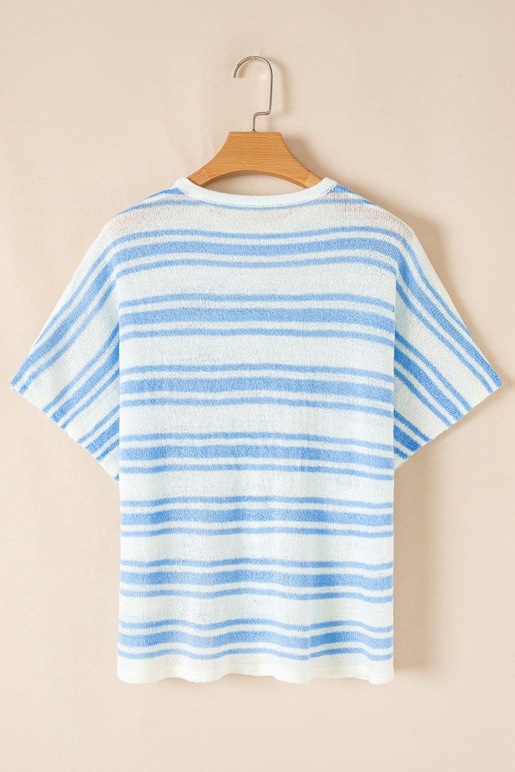 image-Sky Blue Stripe Boxy Fit Wide Sleeve Sweater