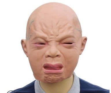 image-Crying Mask Funny S Y Angry Baby Face Latex Mask Headgear Halloween