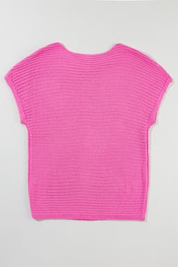 image-Pink Solid Loose Knit Short Dolman Sleeve Sweater