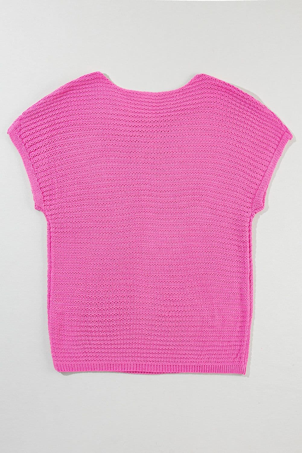image-Pink Solid Loose Knit Short Dolman Sleeve Sweater