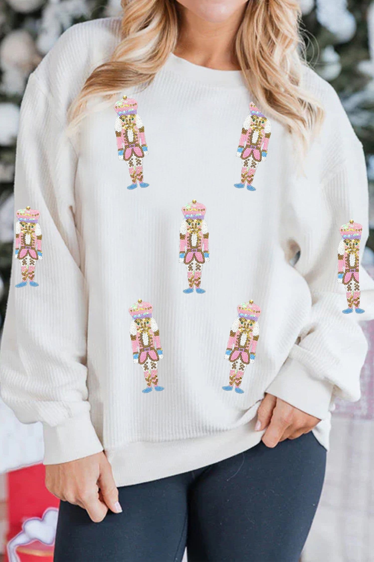 image-White Nutcracker Sequin Sweatshirt Drop Shoulder