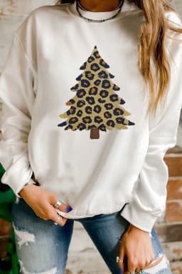image-White Plush Leopard Tree Sweatshirt Drop Shoulder