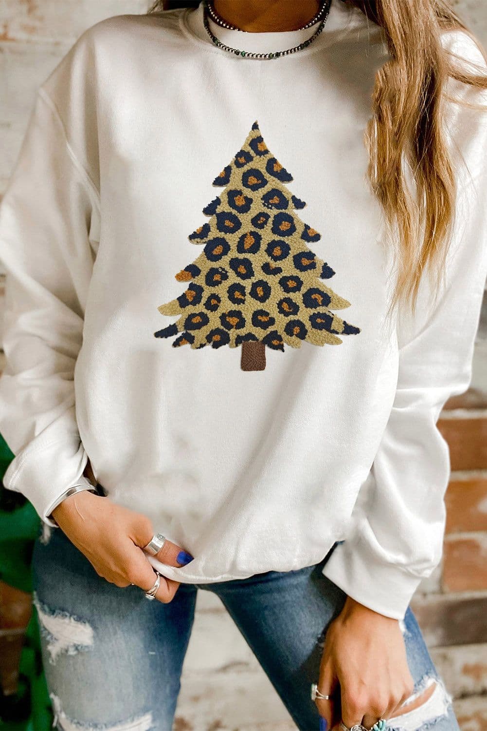 image-White Plush Leopard Tree Sweatshirt Drop Shoulder
