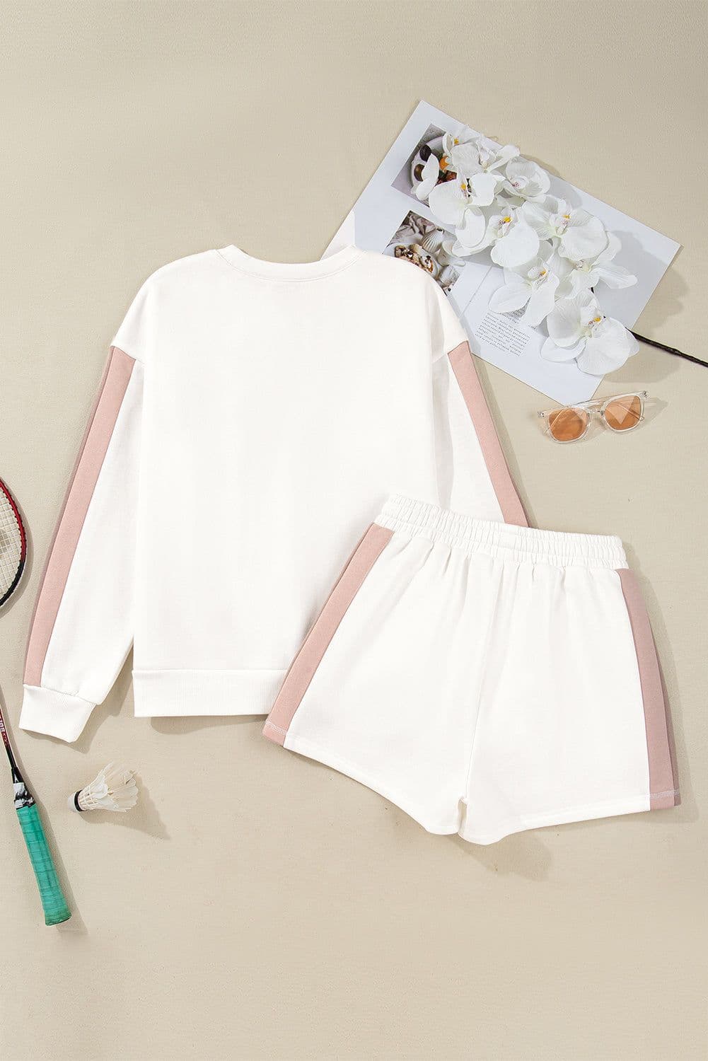 image-White Color Block Patchwork Drop Shoulder 2pc Set
