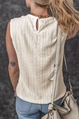 image-Guipure Lace Crochet Keyhole Back Tank Top - Apricot