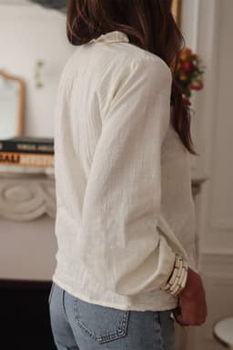 image-Floral Embroidered V Neck Puff Sleeve Blouse - White (50 characters)