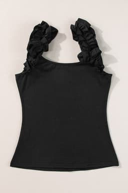 image-Black Ruffled Wide Straps Slim Tank Top