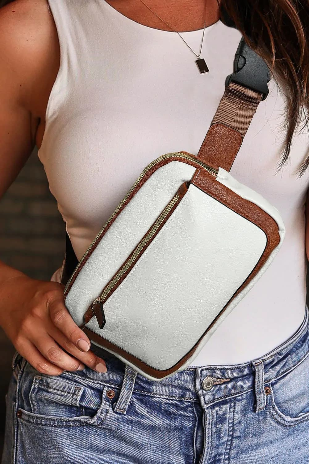 image-White Mini PU Leather Crossbody Bag - Adjustable Strap